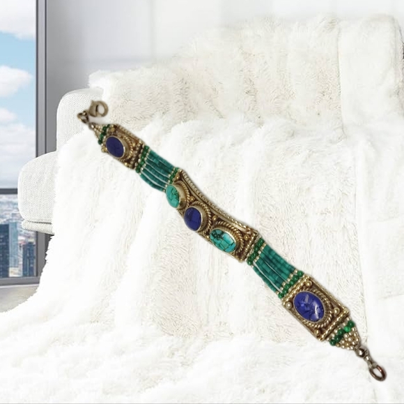 .Native American Style Handmade Bracelet with Turquoise & Lapis Lazuli - Picture 4 of 4